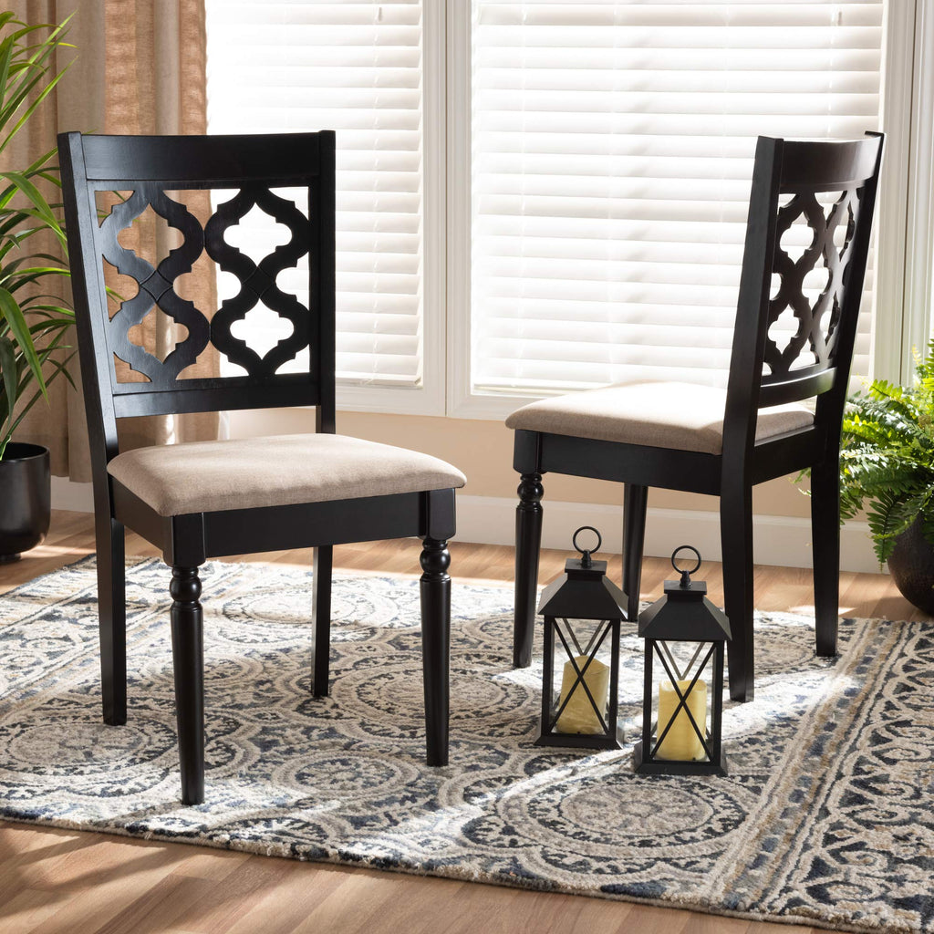 Baxton Studio Sand Upholstered and Brown Finished Wood 2-Piece Dining Chair Set