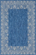 Unique Loom Outdoor Border Collection Area Rug - Floral Border (6' 1' X 9' Rectangle, Blue/ Ivory)