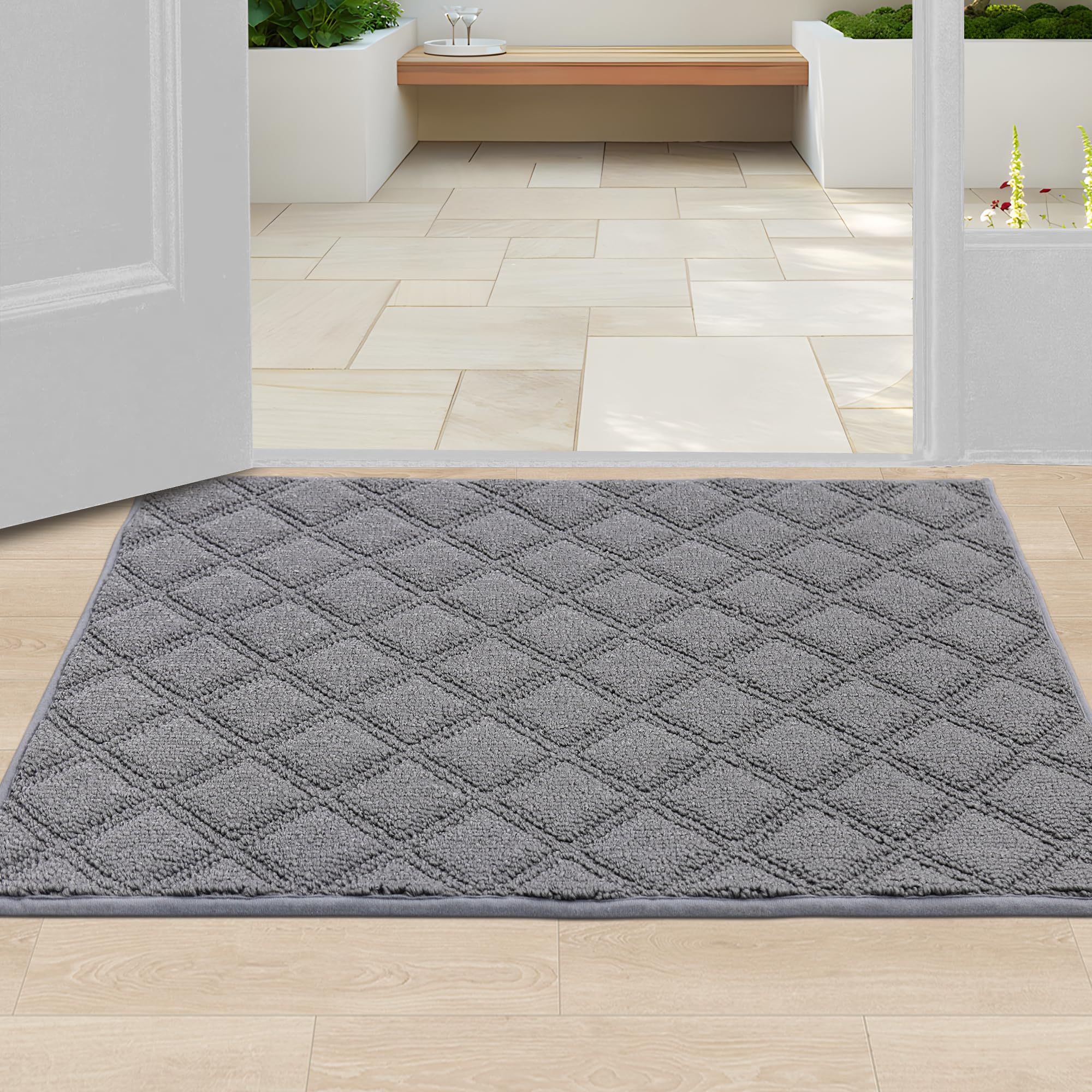 Beqhause Dirt Trapper Door Mat 24' X 36', Non-Slip Washable Doormats Welcome Mat, Dirt Resistant And Absorbent Entrance Mat, L