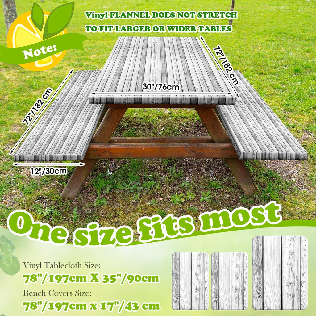 3 Pcs Vinyl Picnic Table And Bench Fitted Tablecloth Cover Set 6 Ft 30 X 72 Inch Flannel Backing Rectangular Elastic Edged Picnic Table Cover For Summer Outdoor Patio Travel (Retro Sunflower)