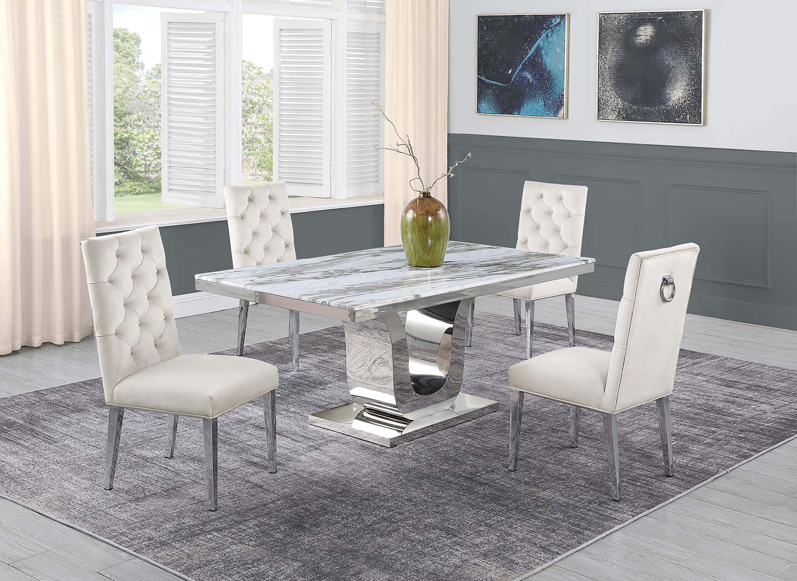 Best Quality Furniture D14-4Sc72 Dining Set, Beige