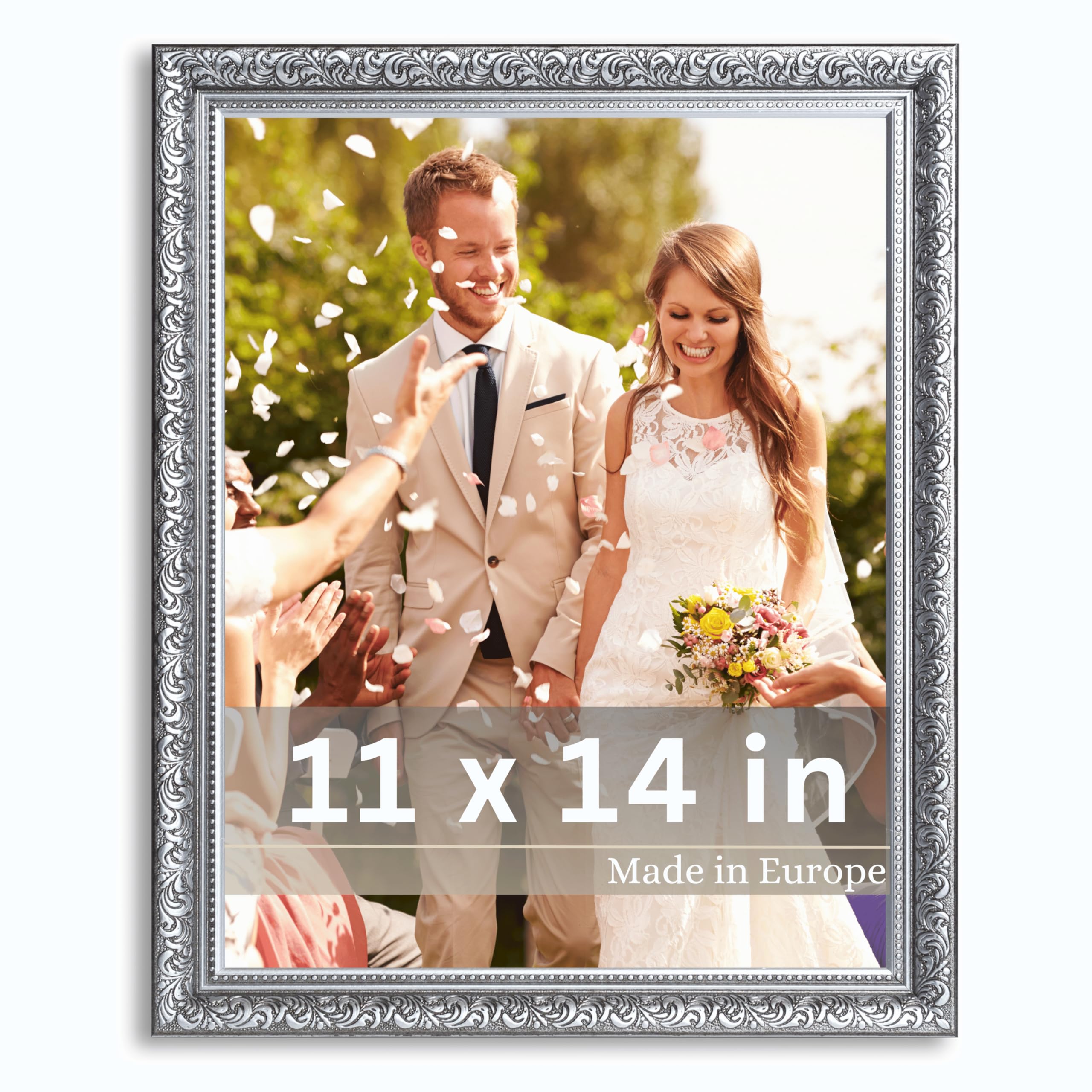 VictoR 11x14 Picture Frame Rubens Black Silver - Picture Frames 11x14 - with Shutterproof Acrylic Glass - Antique Frames - Black