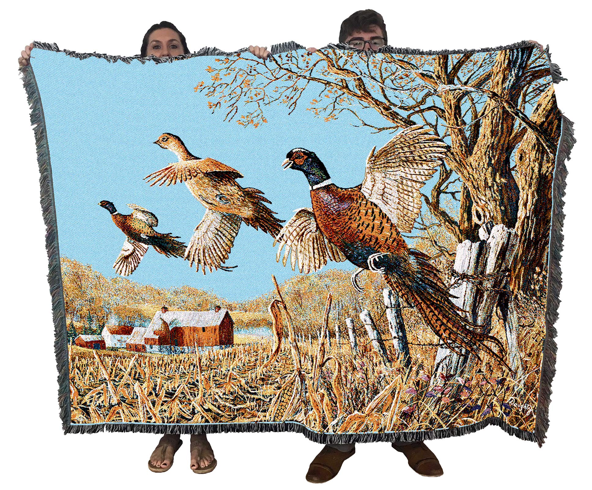 Pure Country Weavers High Field Pheasants Hunting Blanket By Terry Doughty - Bird Lodge Cabin Gift Tapestry Throw Woven From Cot
