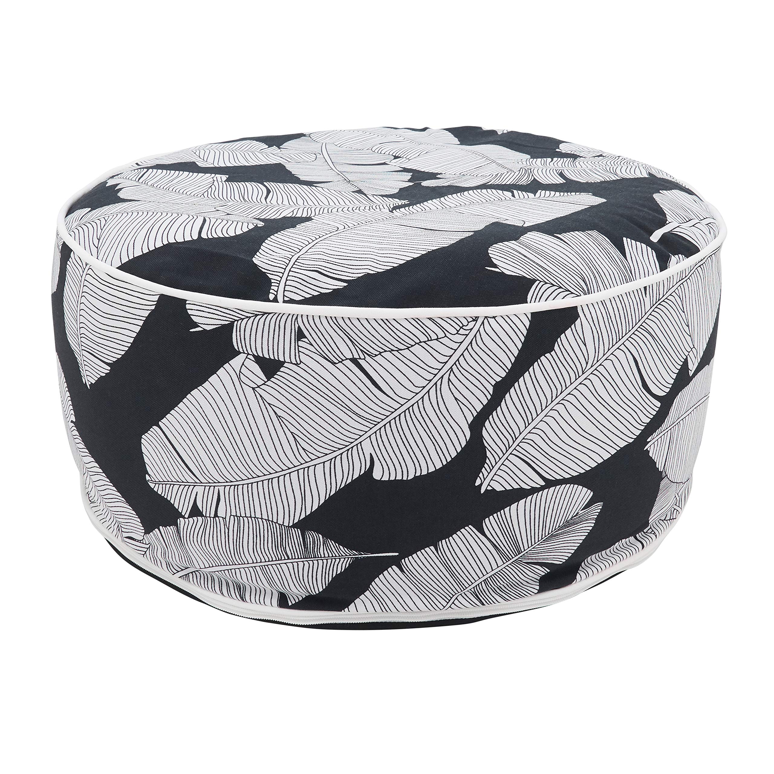 Saro Lifestyle Collection Bold Tropical Leaf Outdoor Ottoman, 21'' X9, Black & White (Pu1934.Bw)