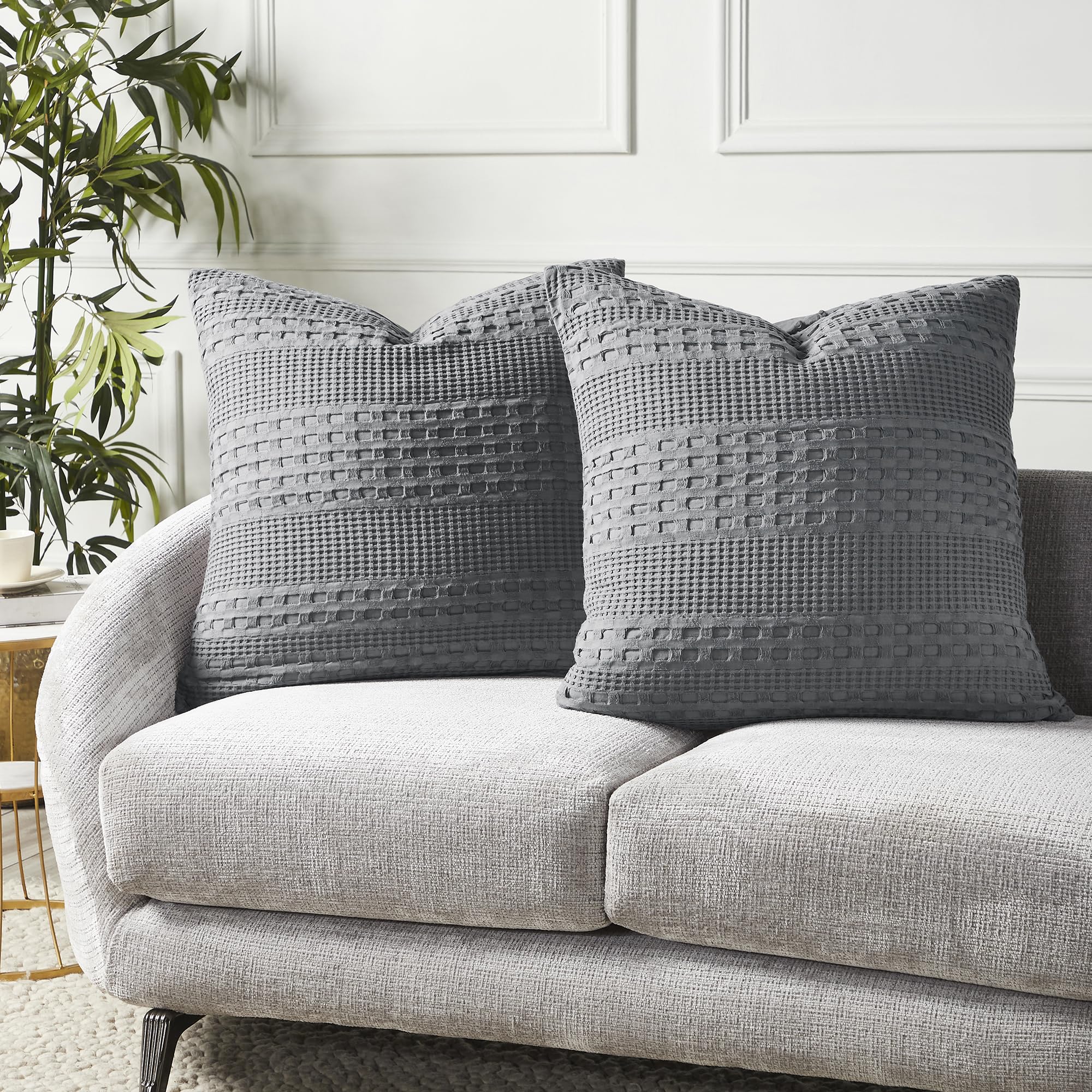 Vhc Brands Waffle Weave Dark Gray Euro Sham Set Of 2 26X26, Decorative Throw Pillow Covers/Shams, Boho Farmhouse Bedroom Decor