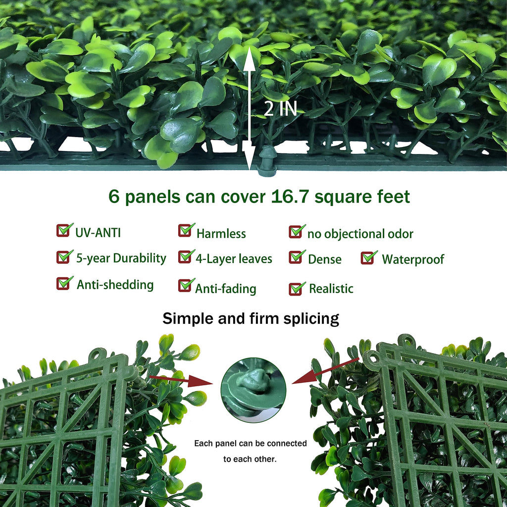 Odtory Artificial Grass Wall Panels,20X20 In 6P Uv-Anti Greenery Boxwood Panels For Indoor Outdoor Green Wall Decor & Ivy Fence