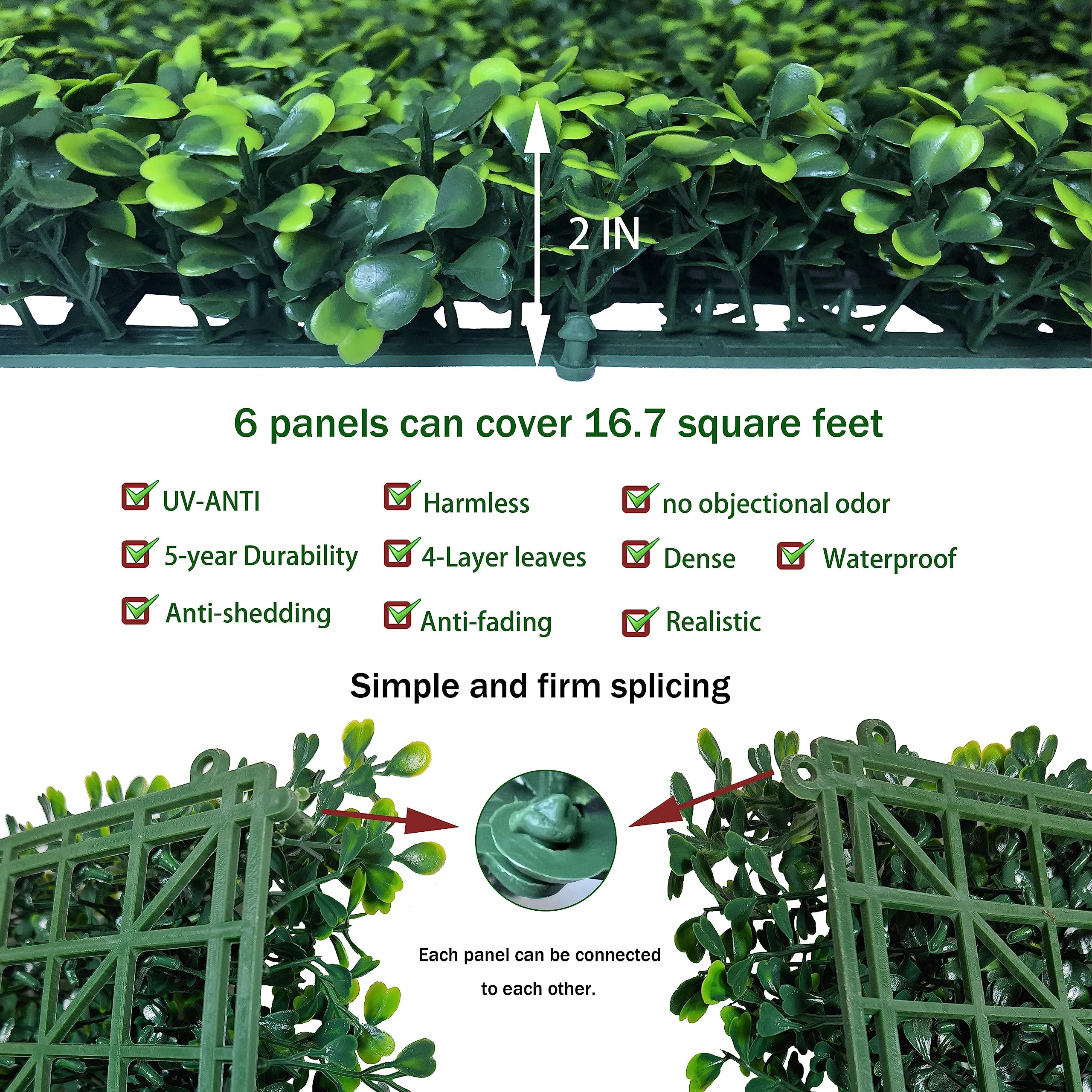 Odtory Artificial Grass Wall Panels,20X20 In 6P Uv-Anti Greenery Boxwood Panels For Indoor Outdoor Green Wall Decor & Ivy Fence