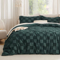 Bedsure King Size Comforter Set Emerald, Boho Tufted Bedding Comforter Set, Checkered Farmhouse Shabby Chic Bed Set, 3 Pieces, 1
