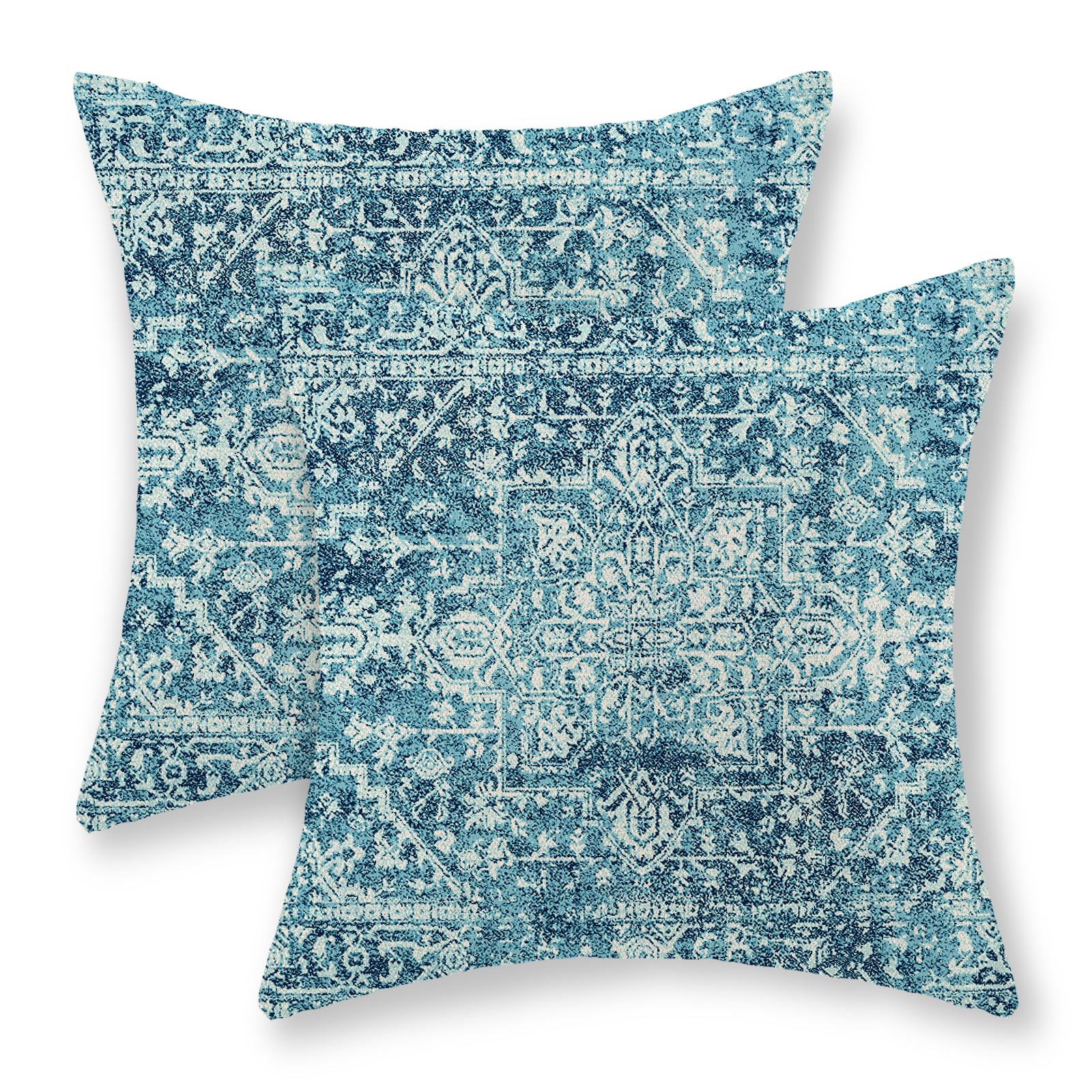 Betginy Boho Pillow Covers 20X20,Teal Ethnic Design Outdoor Decorative Throw Pillows For Couch, Carpet Pattern Decor Cushion Cover 2 Pcs Farmhouse Linen Pillowcase For Bed Car Safa