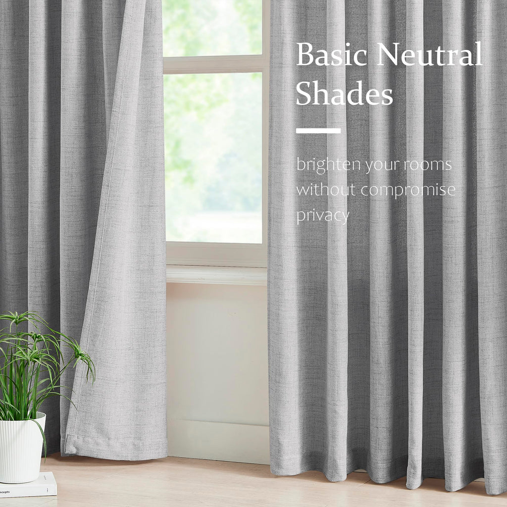 Fmfunctex Linen Pinch Pleated Curtains 96 Inches Long For Living Room, Dove Grey Semi Sheer Pleat Drapes For Bedroom With Hooks,