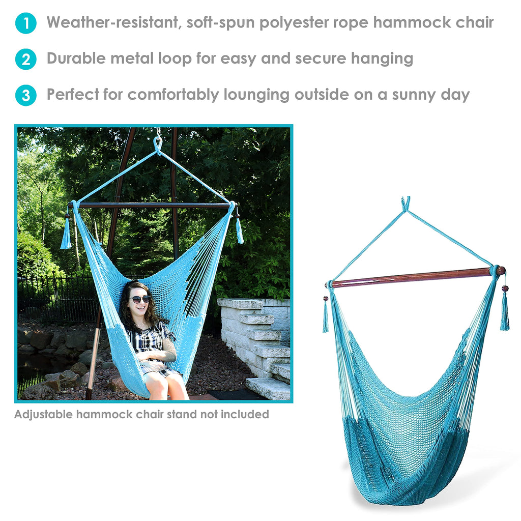 Sunnydaze Outdoor Caribbean Xl Hanging Hammock Chair Swing - Soft-Spun Polyester Rope - 300-Pound Capacity - Sky Blue