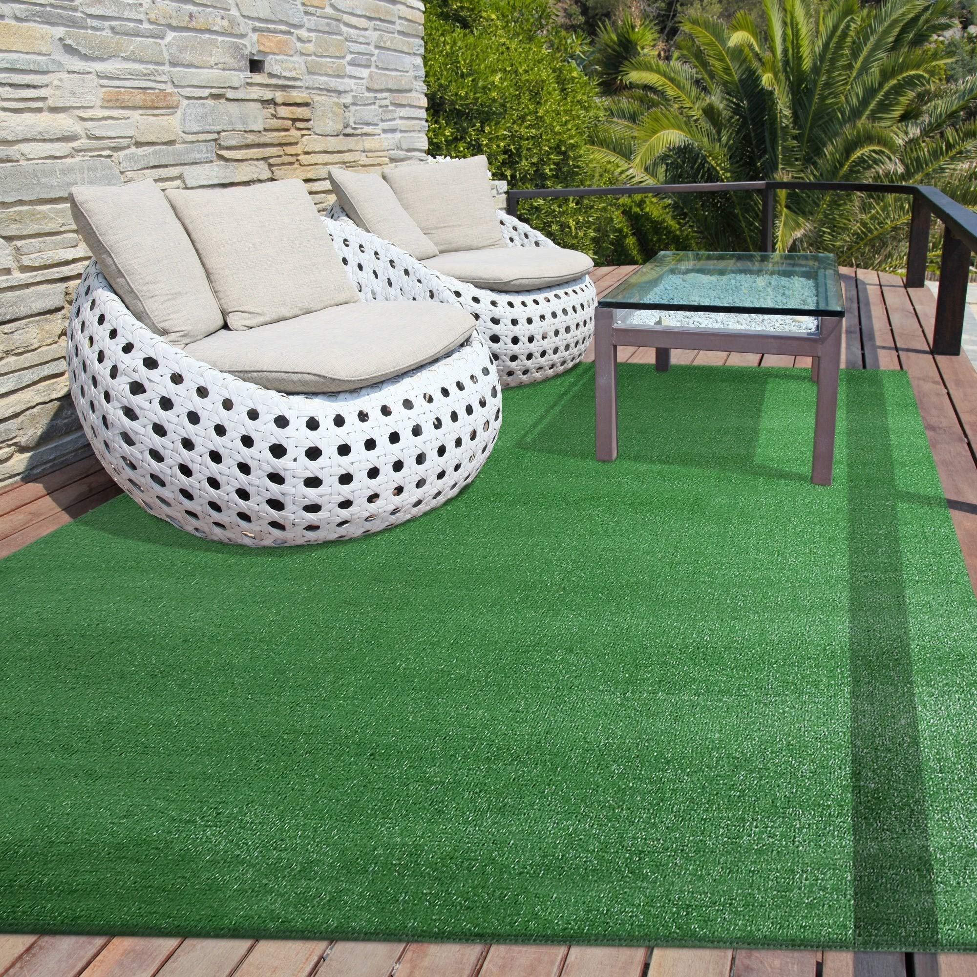 Icustomrug Indoor/Outdoor Turf Carpet & Rugs, Sythentic Grass In Lawn Green 12'X20' Low Pile Artificial Grass With Bound Pre-Fin