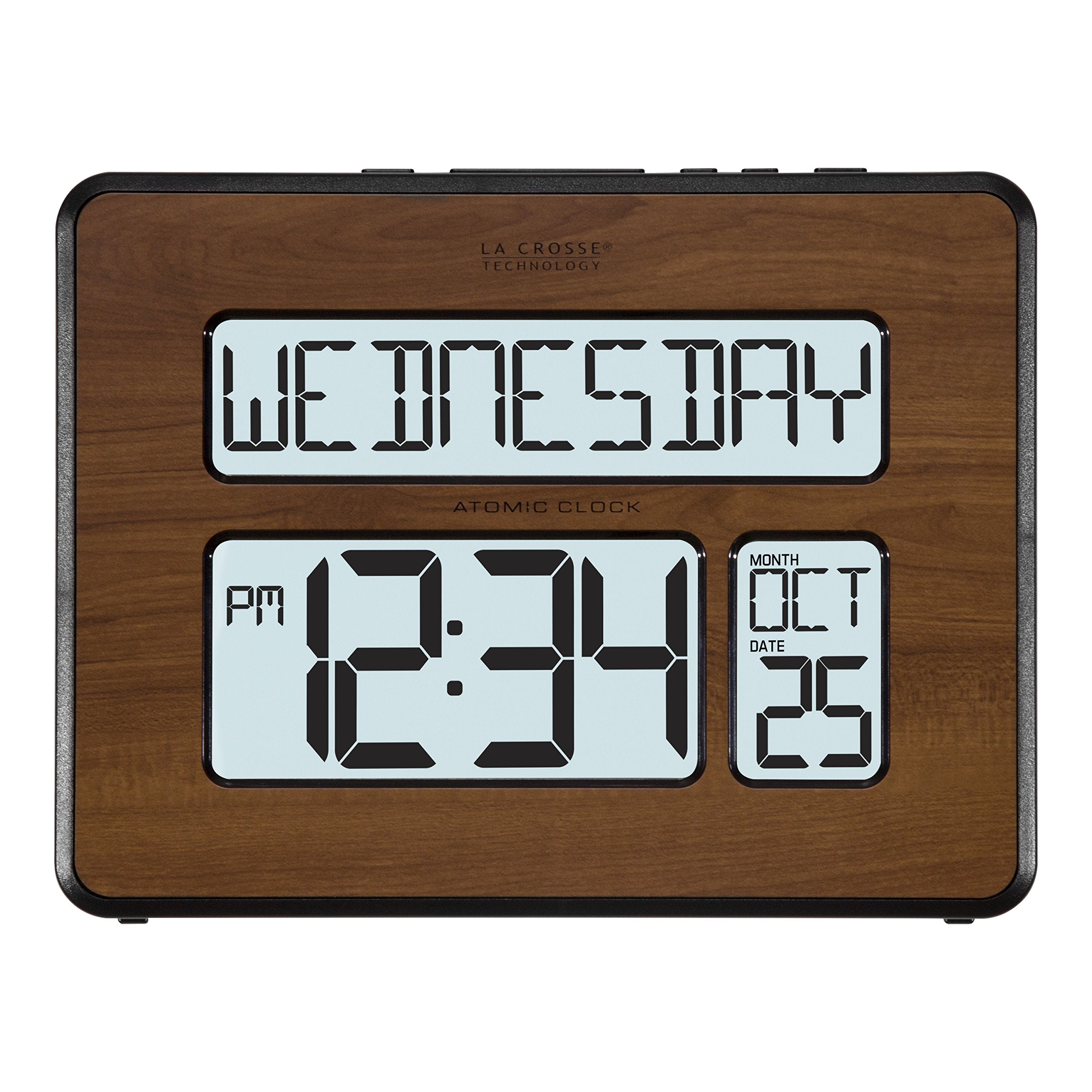 La Crosse Technology 513-1419BL-WA-INT Atomic Large Full Digital Calendar Clock, Pack of 1, Brown