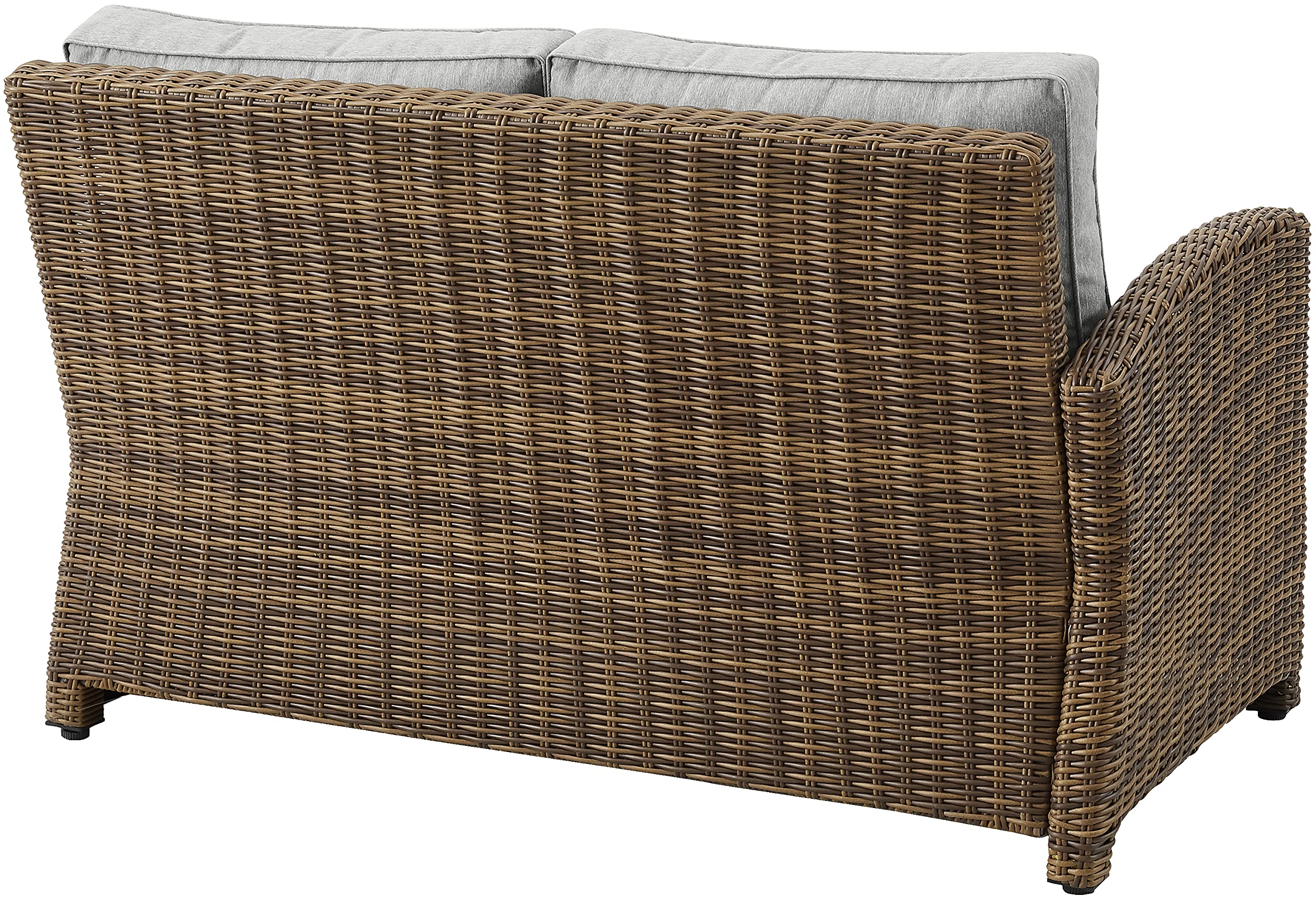 Crosley Furniture Bradenton Outdoor Sectional Left Side Loveseat, 2-Person Wicker Patio Couch for Deck, Brown with Gray Cushions
