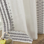 Seekright Grey Boho Curtains 72 Inch Length For Living Room Grommet Semi Sheer Linen Curtains Striped Embroidered Window Curtain