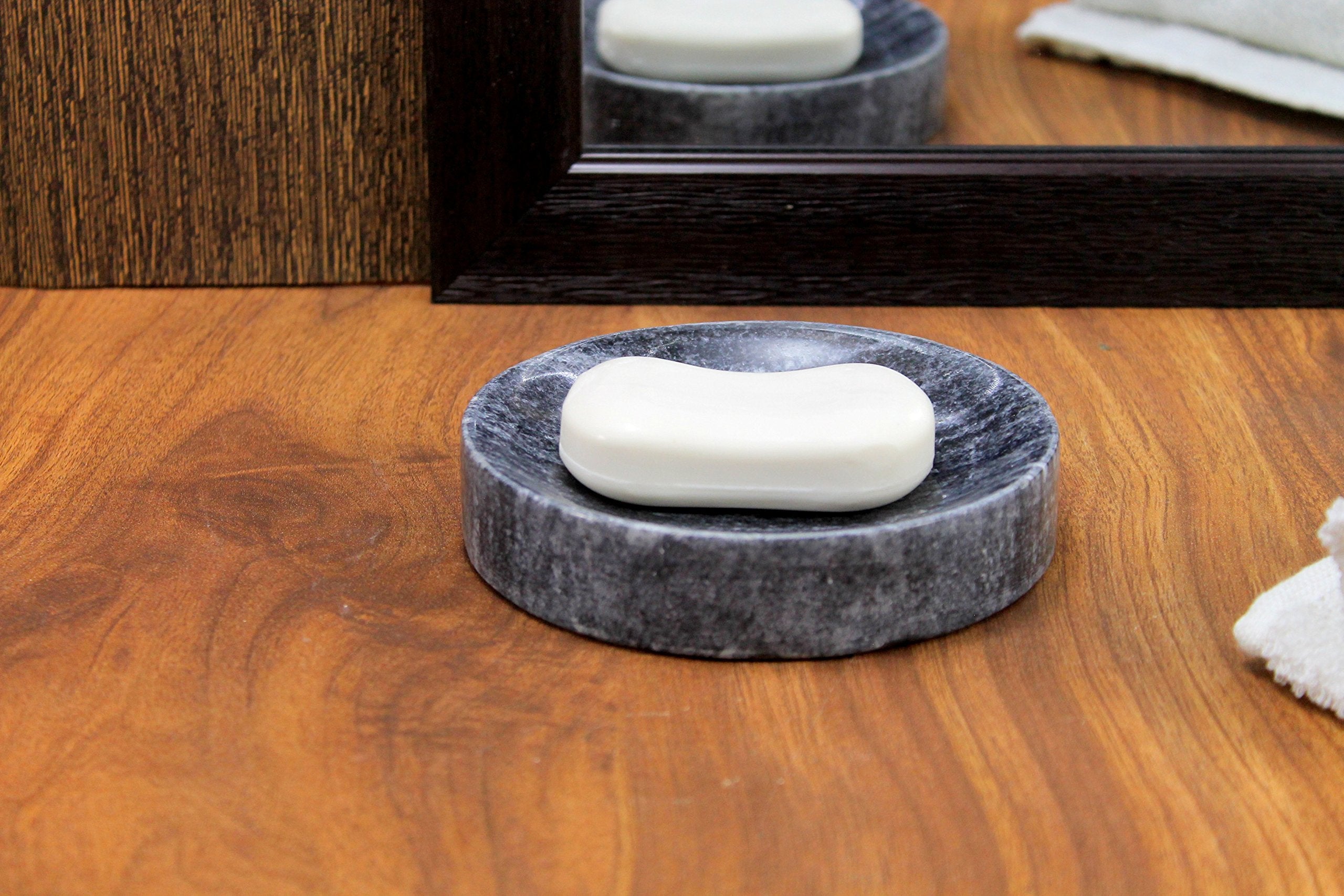 Kleo Natural Stone Soap Dish Soap Holder Bath Accessories For Bathroom, Tub Or Wash Basin Accessory (Black)