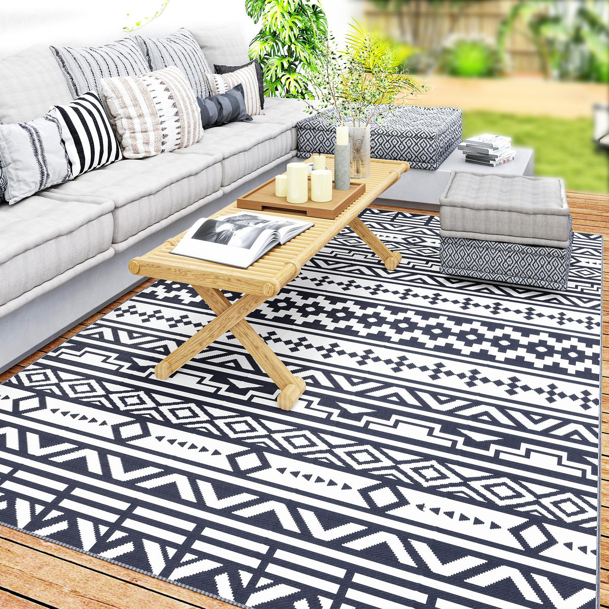 Outsunny Reversible Outdoor Rug, 6' X 9' Waterproof Plastic Straw Floor Mat, Portable Rv Camping Carpet, Large Floor Mat For Bac