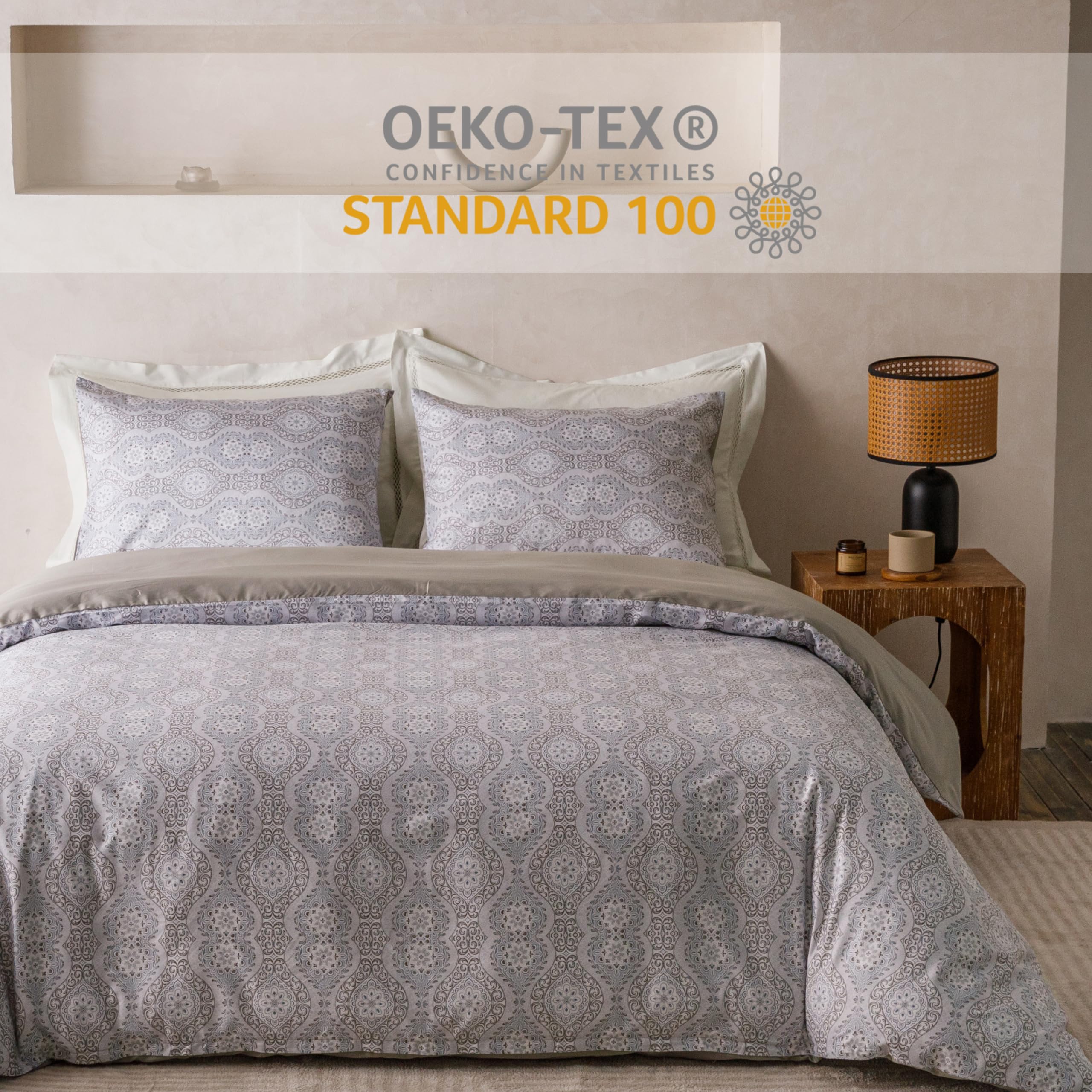 Heimenaogo Egyptian Cotton Duvet Cover Queen Size Sateen Weave, Silky Soft Duvet Cover With Zipper Closure, Long Staple Cotton B