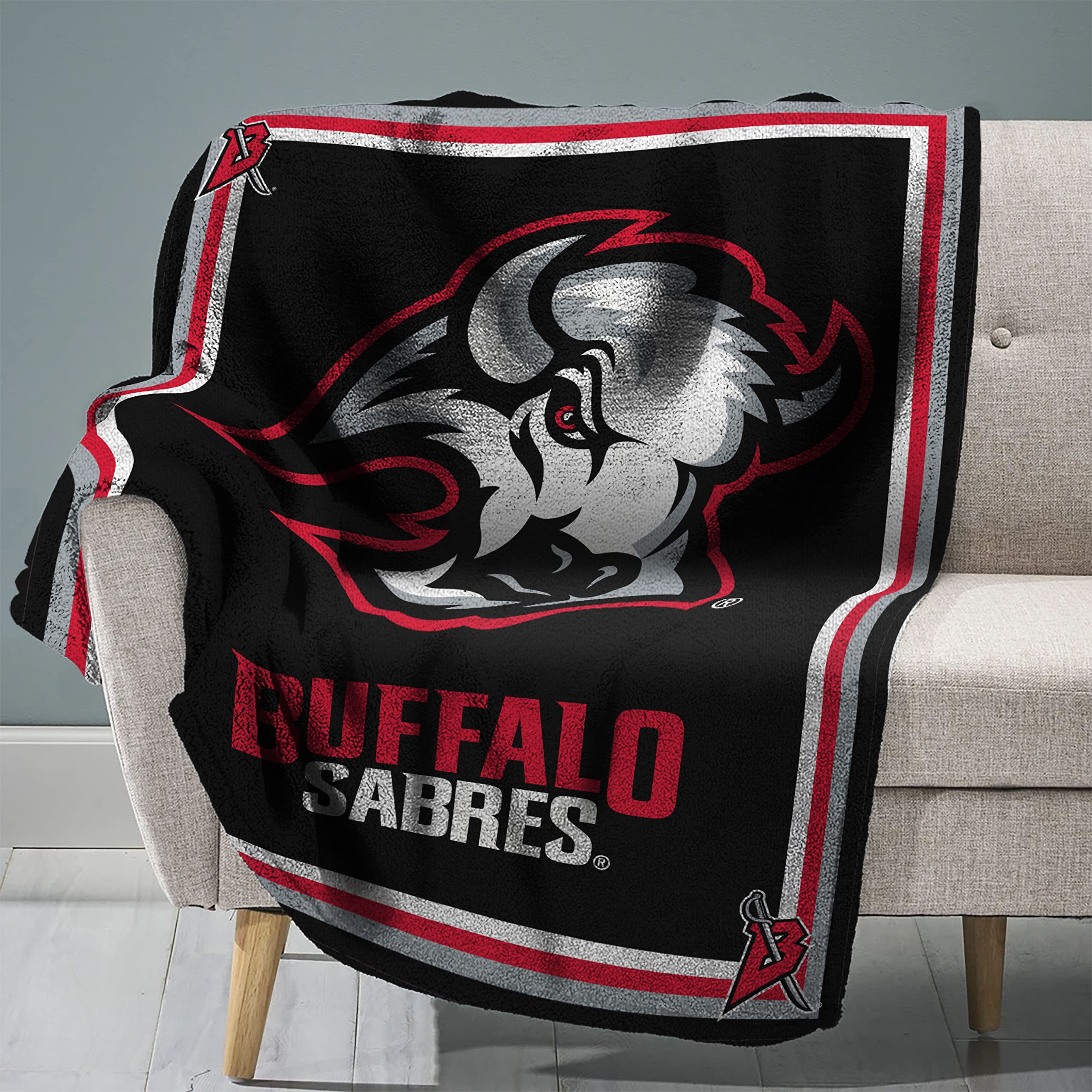 Sleep Squad Buffalo Sabres Goat Head Logo 60 X 80 Raschel Plush Blanket An Nhl Super-Soft Throw