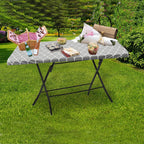 Vinyl Fitted Tablecloth For 6 Ft Rectangle Table, Gray Moroccan Design, Waterproof Elastic Table Cover With Flannel Backed Lining, Fits 30'X72' Folding Table, For Outdoor Picnics/Travel/Holiday/Party