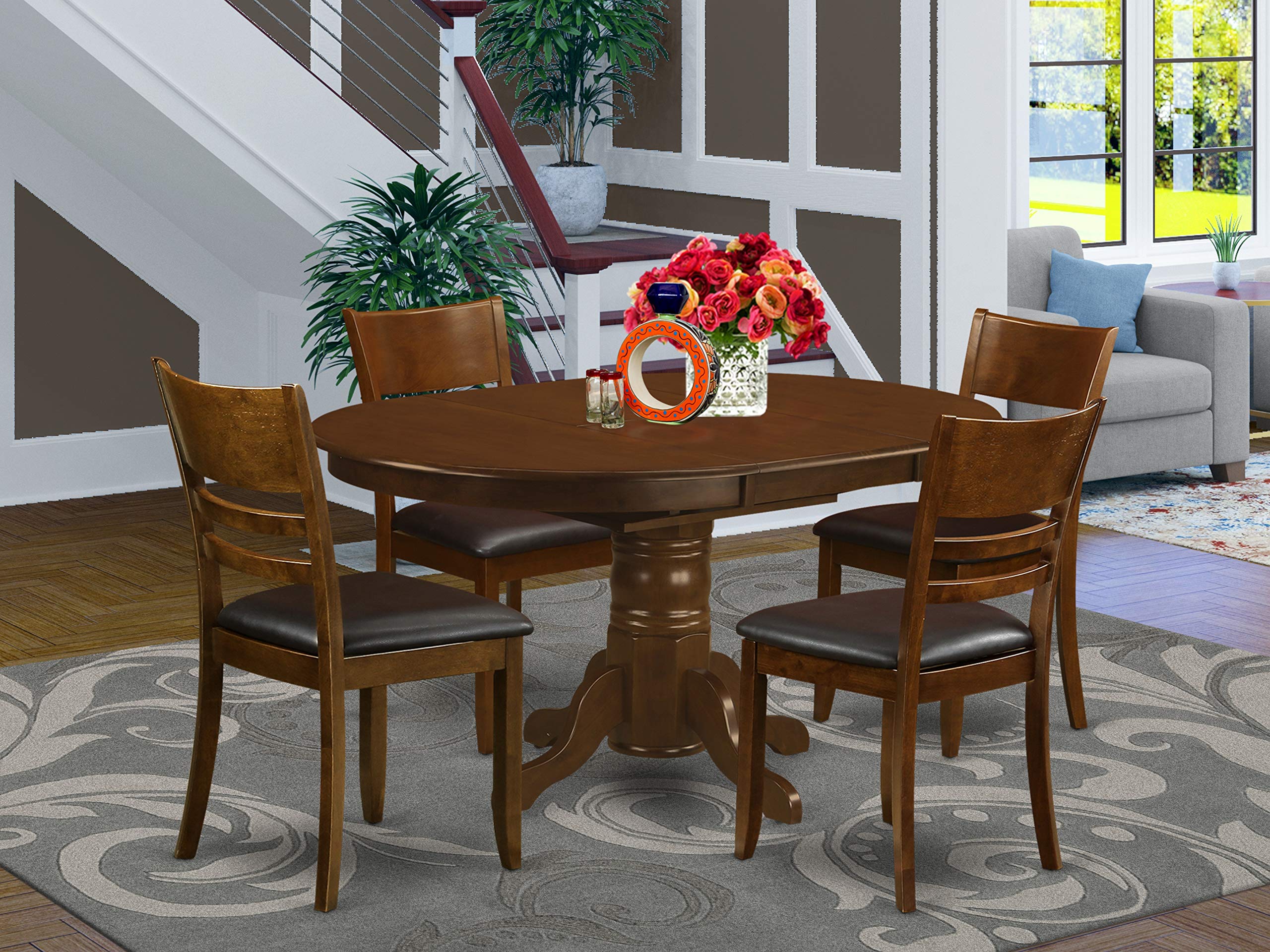 East West Furniture KELY5-ESP-LC 5 Piece Kitchen Table & Chairs Set Includes an Oval Dining Room Table with Butterfly Leaf and 4 Faux Leather Upholstered Chairs, 42x60 Inch, Espresso