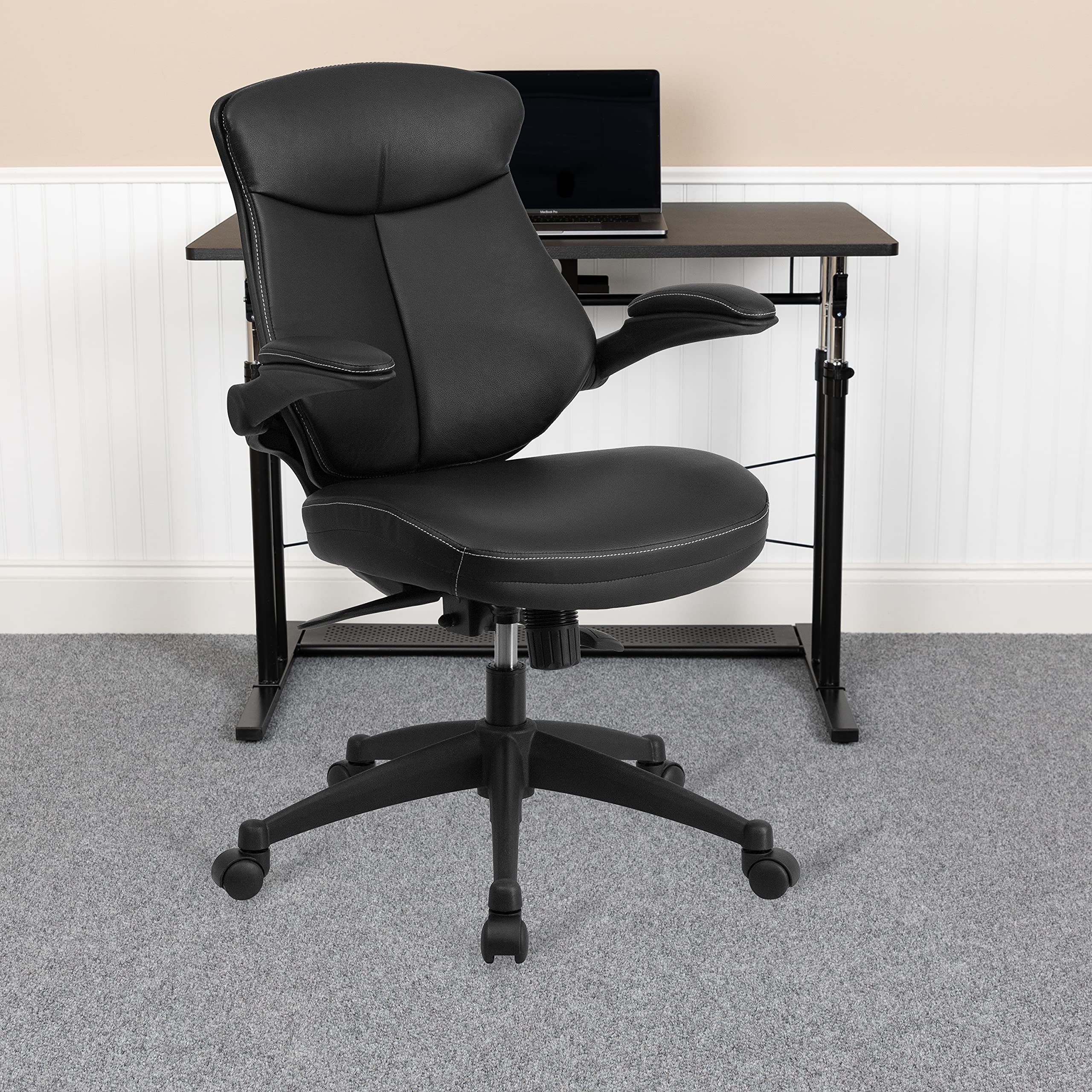 Flash Furniture Kale Mid-Back Black LeatherSoft Executive Swivel Ergonomic Office Chair with Back Angle Adjustment and Flip-Up Arms
