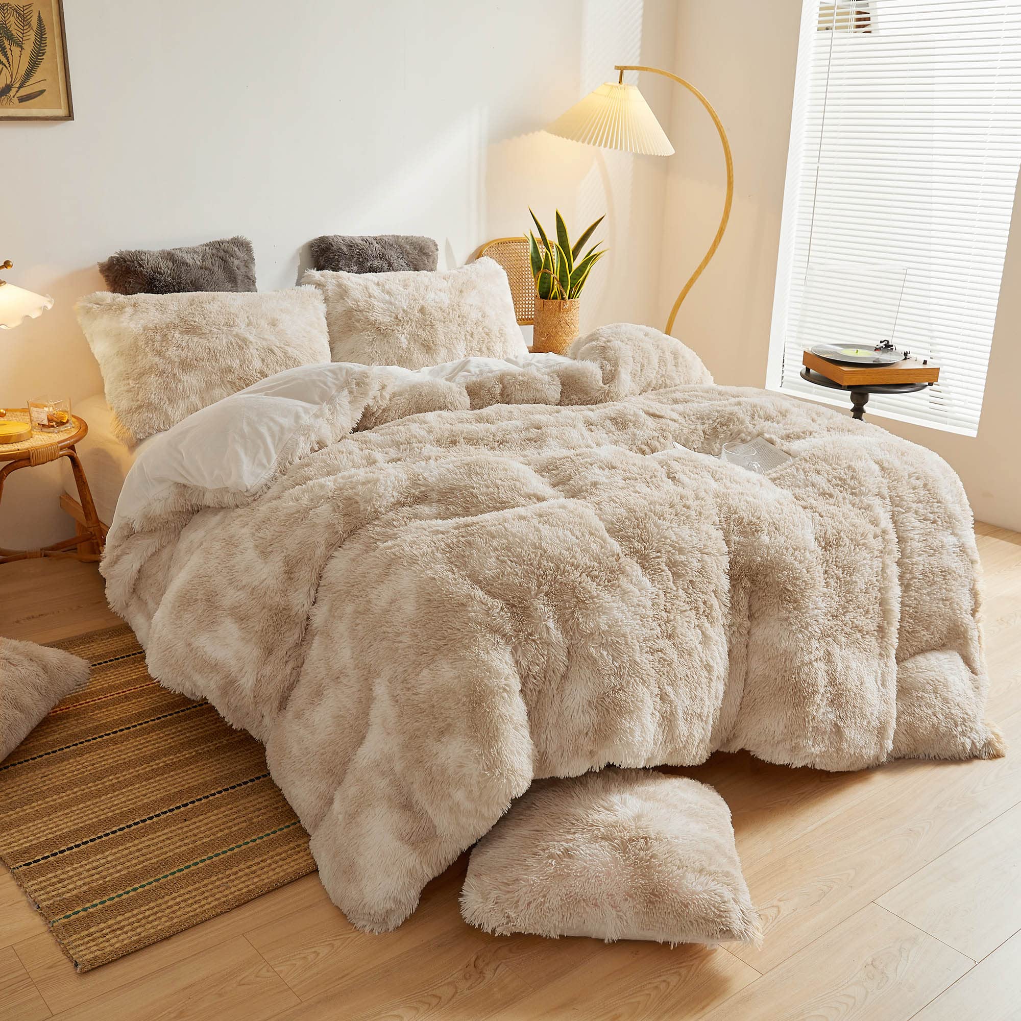 Xege Tie Dye Plush Faux Fur Duvet Cover Queen Size, Ombre Marble Print Shaggy Furry Comforter Cover, Soft Fluffy Fuzzy Velvet Be