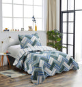 Brilliant Sunshine Teal Herringbone Patchwork, 2-Piece Quilt Set With 1 Sham, Reversible Bedspread, Soft Lightweight Coverlet, All-Season, Twin, Teal