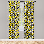 Ambesonne Yellow And White Curtains, Geometric Design With Triangles Squares And Houndstooh Inspiration, Window Treatments 2 Pan