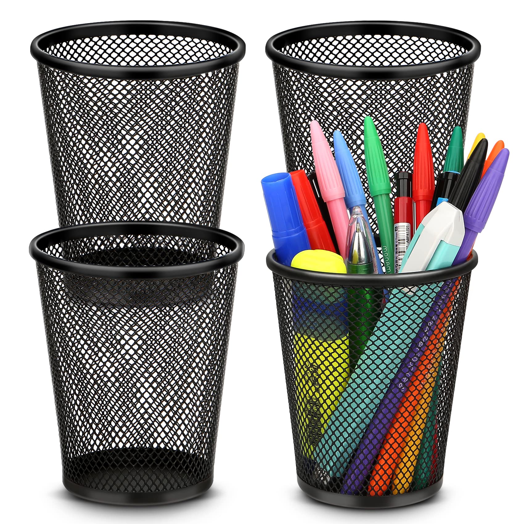 Smgmg Pen Holder For Desk, Pencil Holder For Desk, 4 Pack Pencil Cup For Pen, Mesh Metal Pen Organizer For Desk Black, Desk Pen