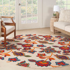 Nourison Aloha Indoor-Outdoor Modern Multicolor 7’10” X Round Area Rug, Easy Cleaning, Non Shedding, Bed Room, Living Room, Dining Room, Backyard, Deck, Patio (8 Round)
