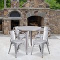 Flash Furniture Commercial Grade 30" Round Silver Metal Indoor-Outdoor Table Set with 4 Arm Chairs