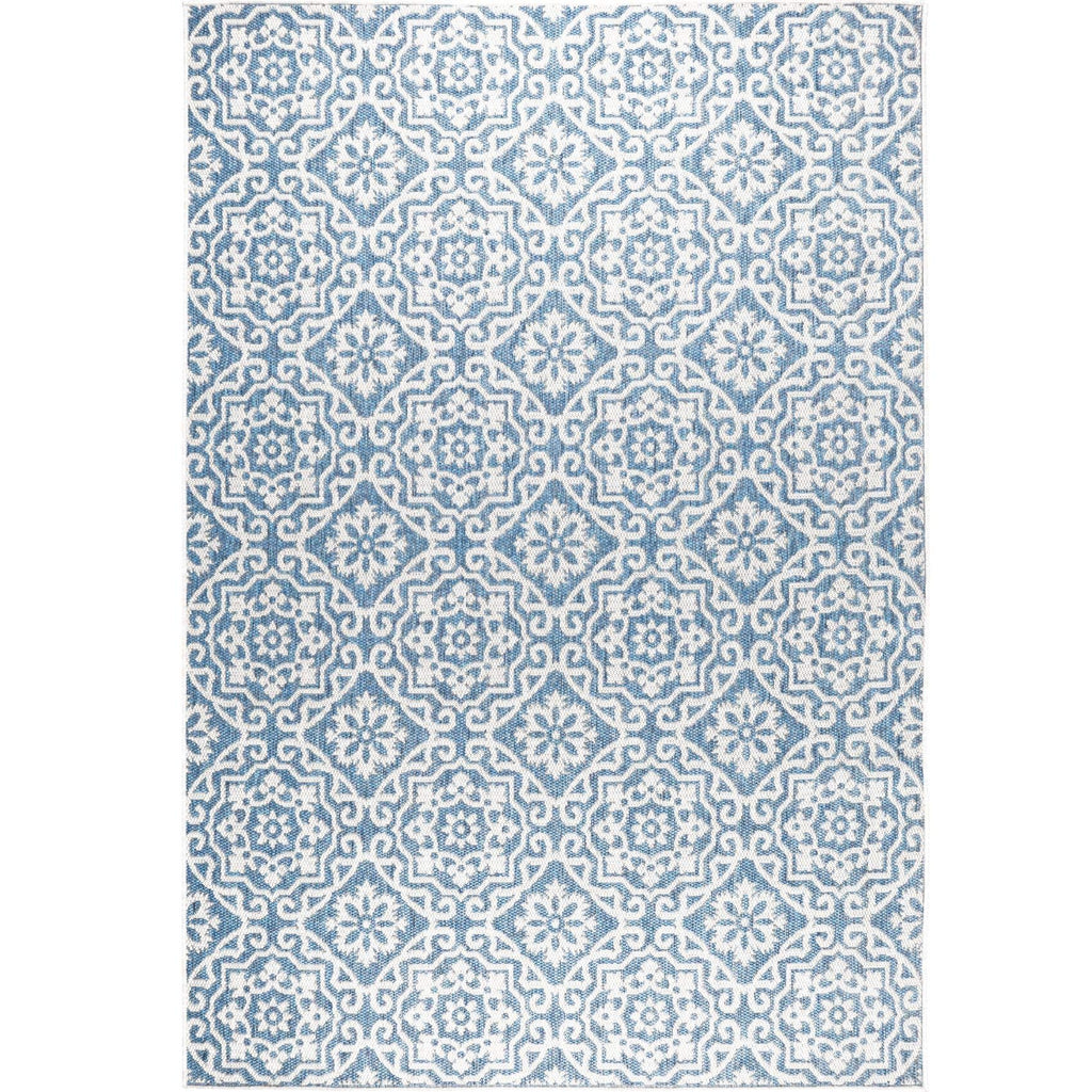 Nicole Miller New York Patio Country Danica Transitional Geometric Indoor/Outdoor Area Rug, Blue/Grey, 9'2'X12'5'