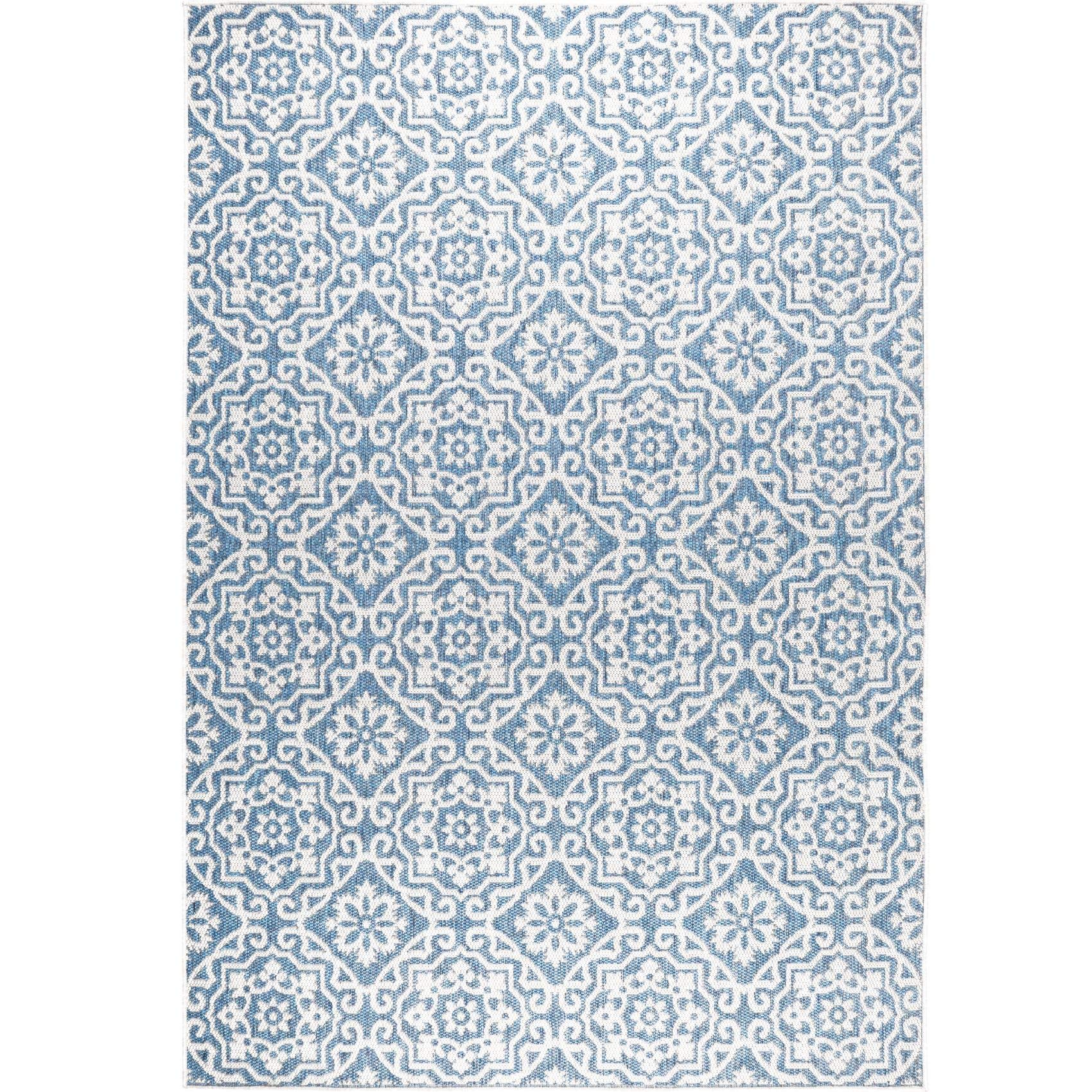 Nicole Miller New York Patio Country Danica Transitional Geometric Indoor/Outdoor Area Rug, Blue/Grey, 9'2'X12'5'