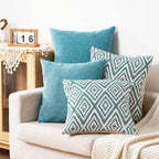 Hpuk Decorative Throw Pillow Covers Set Of 4 Geometric Design Linen Cushion Cover For Couch Sofa Living Room, 18'X18' Inches, Aqua Blue