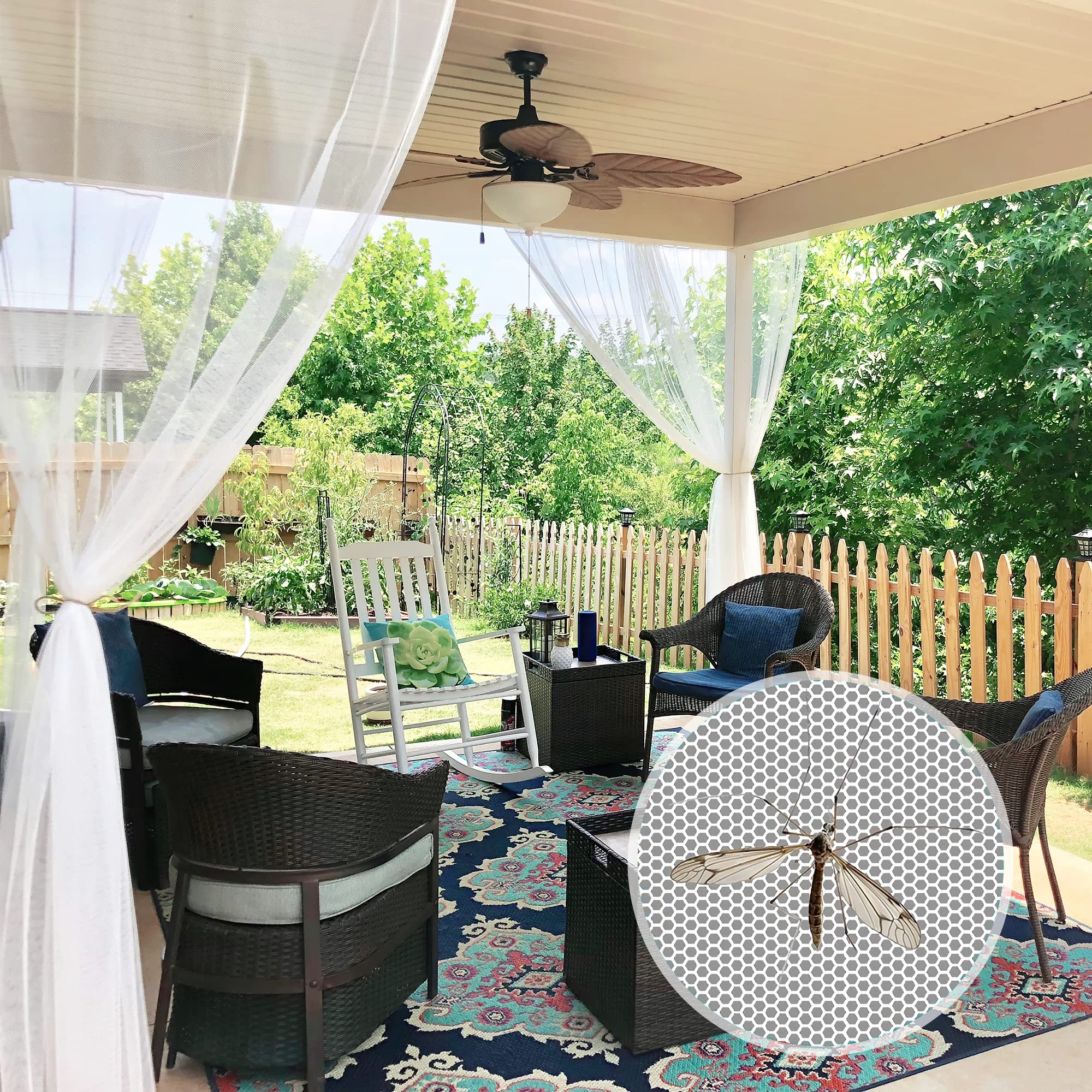 RYB HOME 2 Panels Porch Screen Mesh Outdoor Curtains Lightweight Mosquito Netting for Patio Gazebo Pool Hut Bug Netting Size Adj