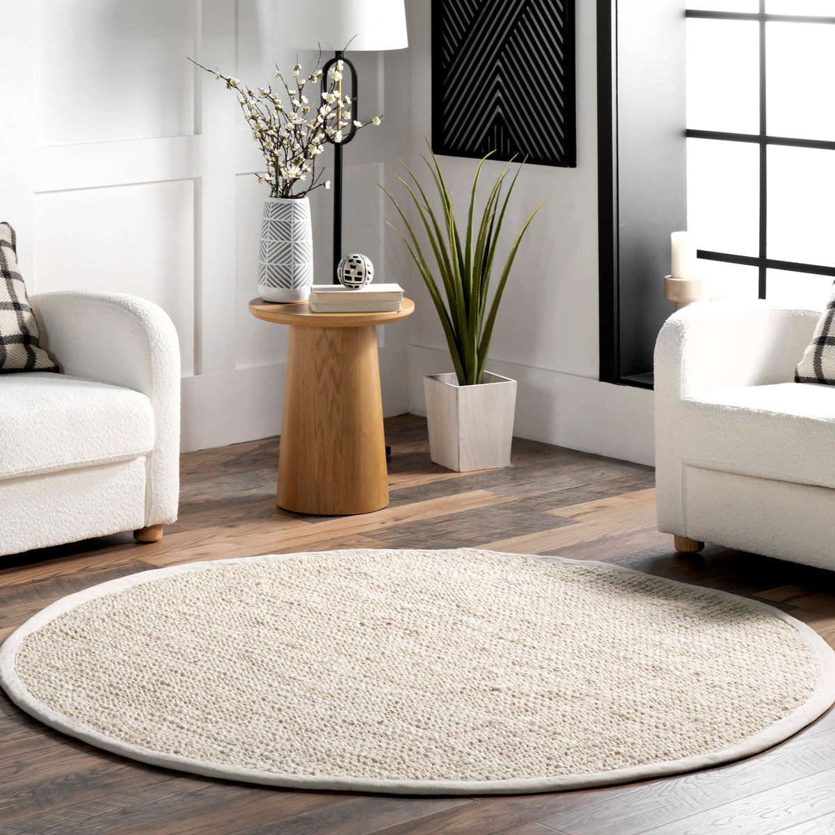 nuLOOM Ashli Solid Farmhouse Jute Area Rug, 4' Round, Off-white