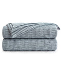 Grey Blue Cotton Knit Throw Blanket For Couch Sofa Bed - Home Decorative Soft Cozy Sweater Woven Fall Cable Knitted Blankets - B