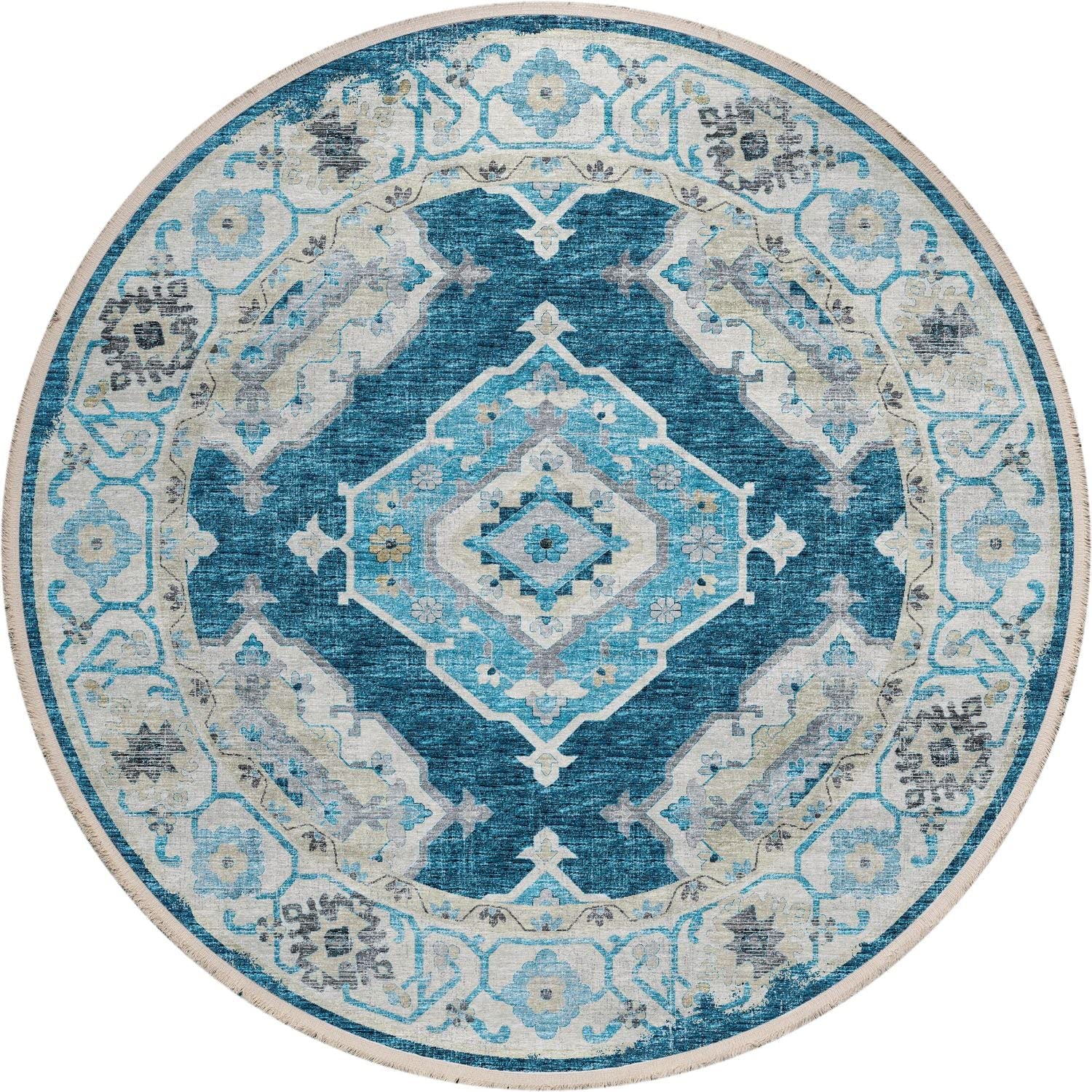 Marbella Mb1 Blue Traditional Rug Round 4' X 4'