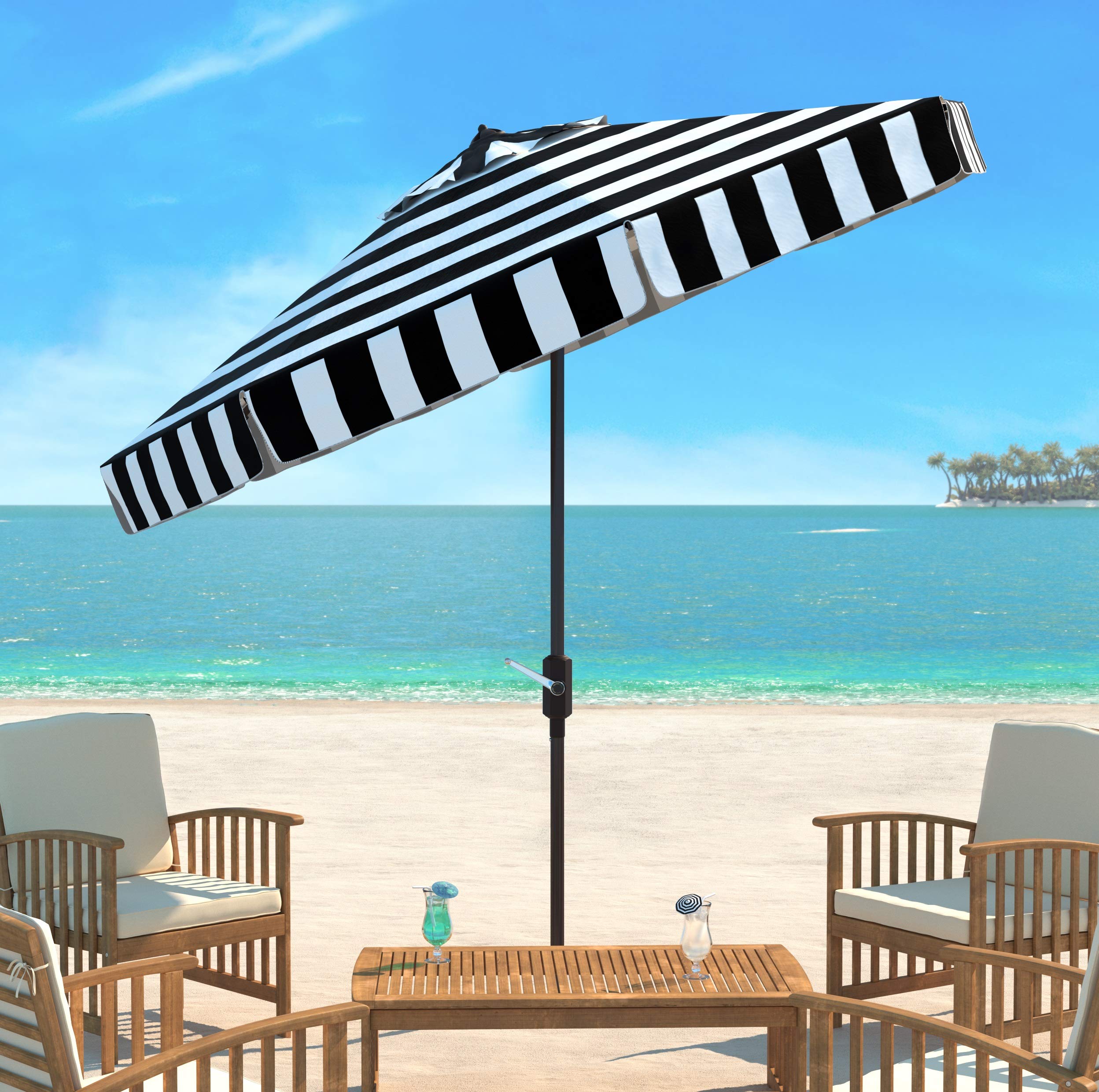 Safavieh PAT8003A Outdoor Collection Elsa Fashion Line Auto Tilt Umbrella, 9, Black/White