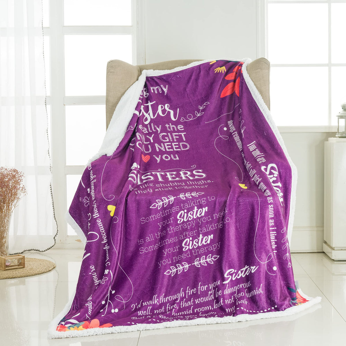 Funny Sister Blanket Birthday Gifts | Luxurious Sister Blanket With Loving Messages For Sister Birthday Gifts | Snuggly Soft Fle