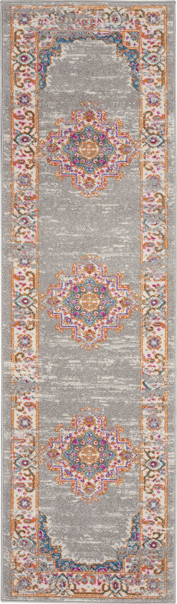 Nourison Passion Grey 2'2' X 7'6' Area Rug, Boho, Traditional, Easy Clean, Non Shedding, Bed Room, Living Room, Hallway, (8' Runner)