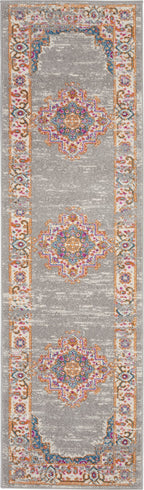 Nourison Passion Grey 2'2' X 7'6' Area Rug, Boho, Traditional, Easy Clean, Non Shedding, Bed Room, Living Room, Hallway, (8' Runner)