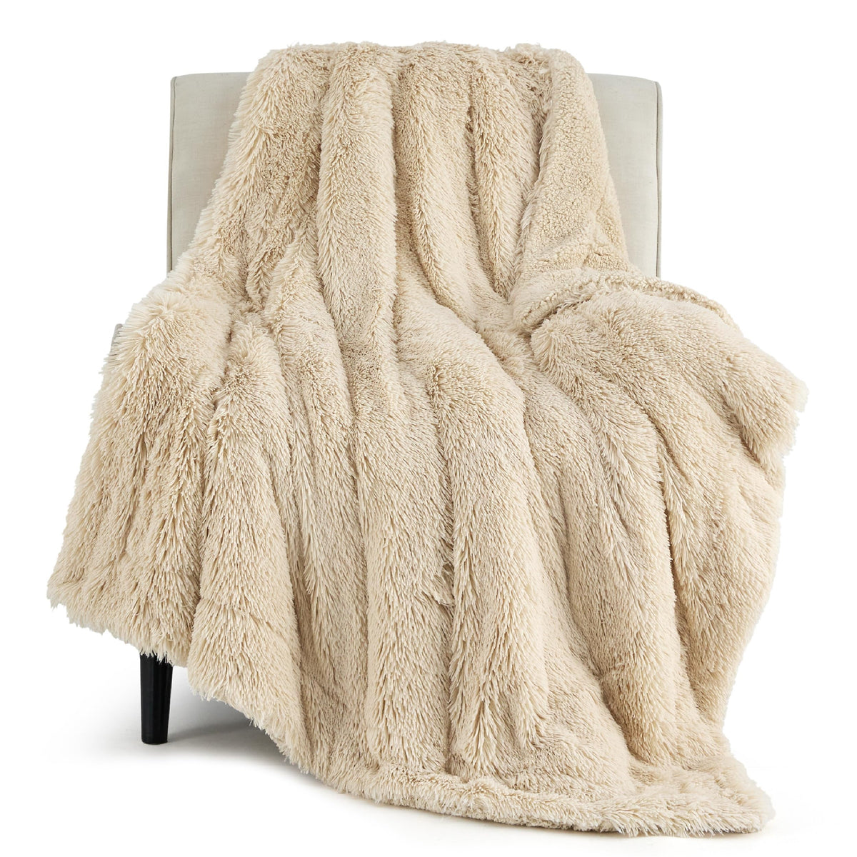 Bedsure Soft Fuzzy Faux Fur Light Khaki Throw Blanket - Cozy, Fluffy, Plush Sherpa Khaki Blanket, Furry, Shaggy Blanket For Couc