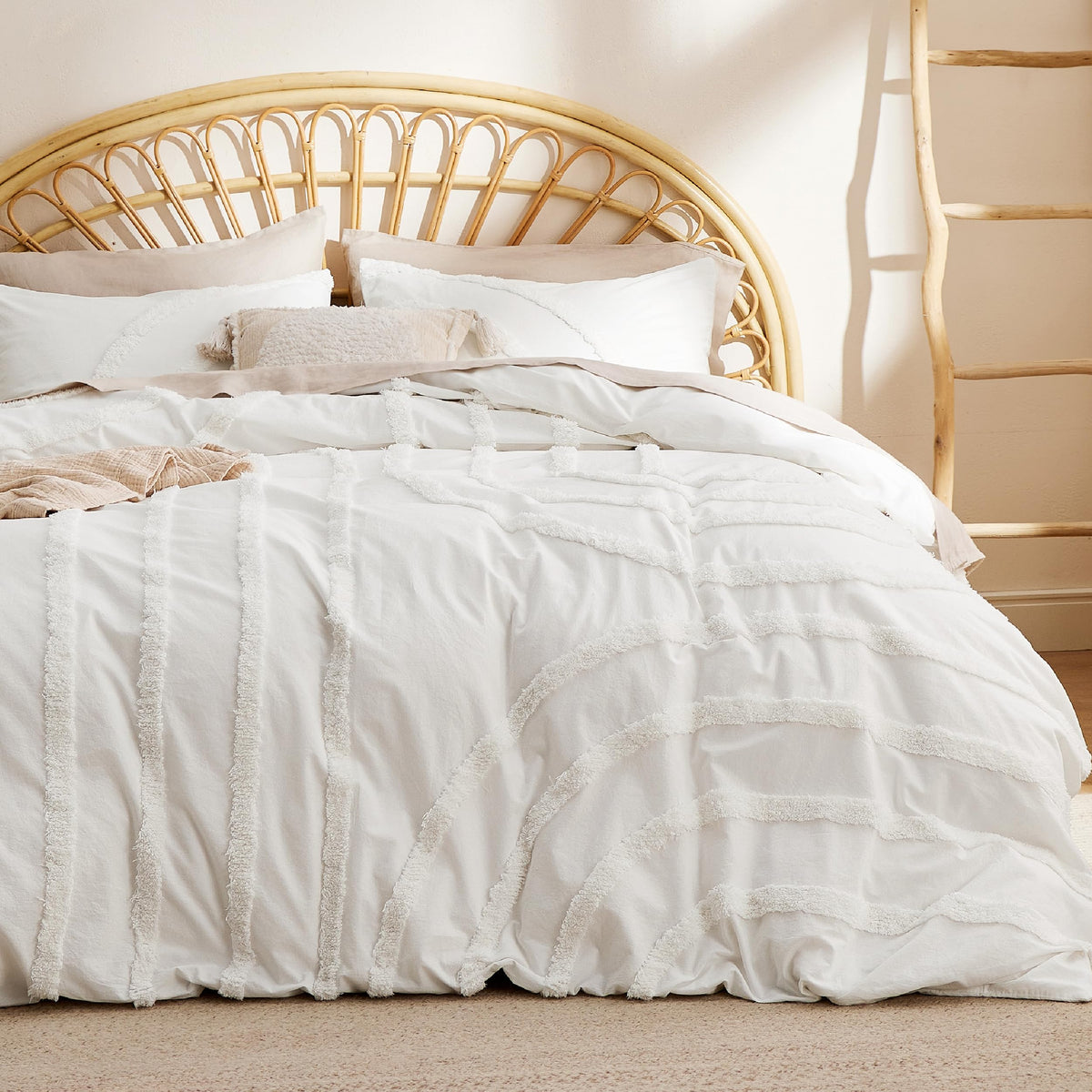 Bedsure Cotton Duvet Cover King Size - Tufted Arch Design Duvet Cover Set, 3-Piece Shabby Chic Boho Bedding, Soft And Breathable