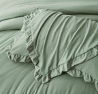 Chezmoi Collection Nora 3-Piece Ruffled Edge Trim Soft Washed Microfiber Comforter Set (King, Sage Green)