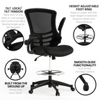 Flash Furniture Kelista Mid-Back Swivel Office Chair with Adjustable Seat Height, Ergonomic Mesh Desk Chair with Flip-Up Armrests, Black