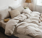Moomee Bedding Duvet Cover Set 100% Washed Cotton Linen Like Textured Breathable Durable Soft Comfy (Tannish Linen Grey, Twin)