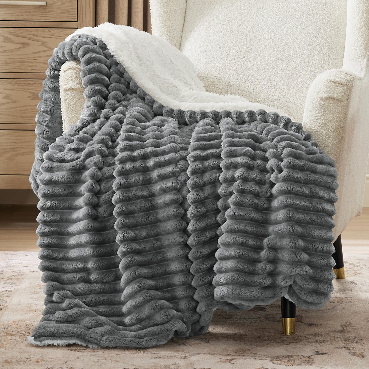 Bedsure Sherpa Throw Blanket For Couch - Super Soft Cozy Fleece Thick Warm Blanket For Winter, Plush Dark Grey Throw Gift For Women, 50X60 Inches
