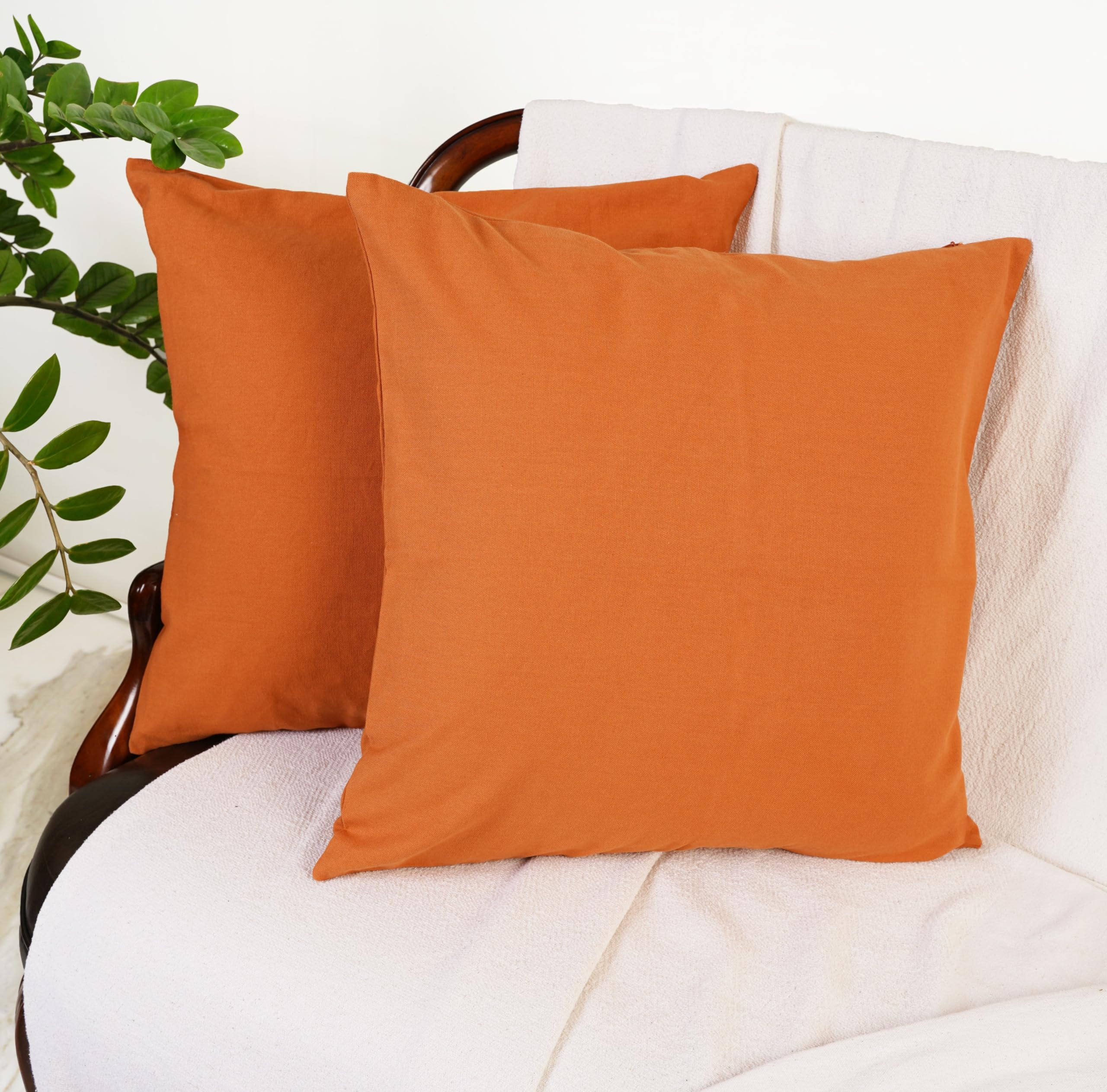 Rely+ Cotton Throw Pillow Covers Rust 24X24 Inchs Set Of 2 Orange Decorative Zippered Cases For Couch Bedroom Sofa Farmhouse Liv